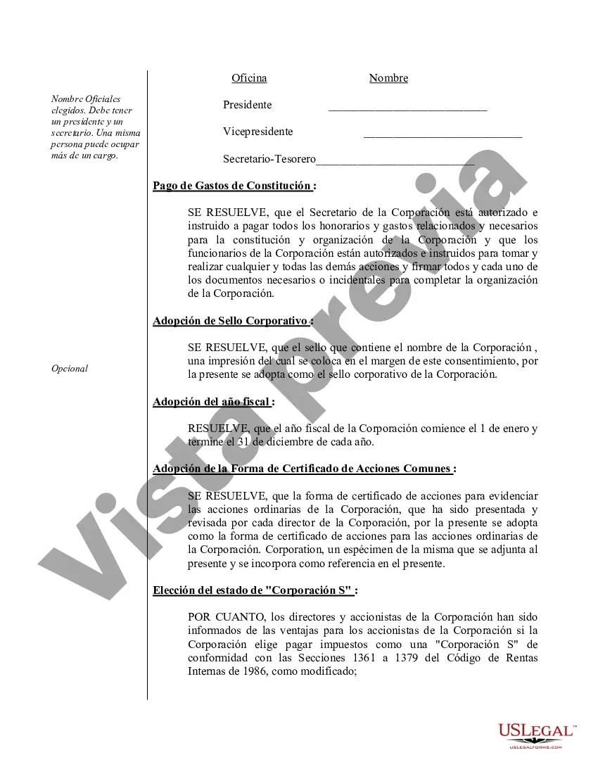 Preview Actas de organización para una corporación profesional de Florida
