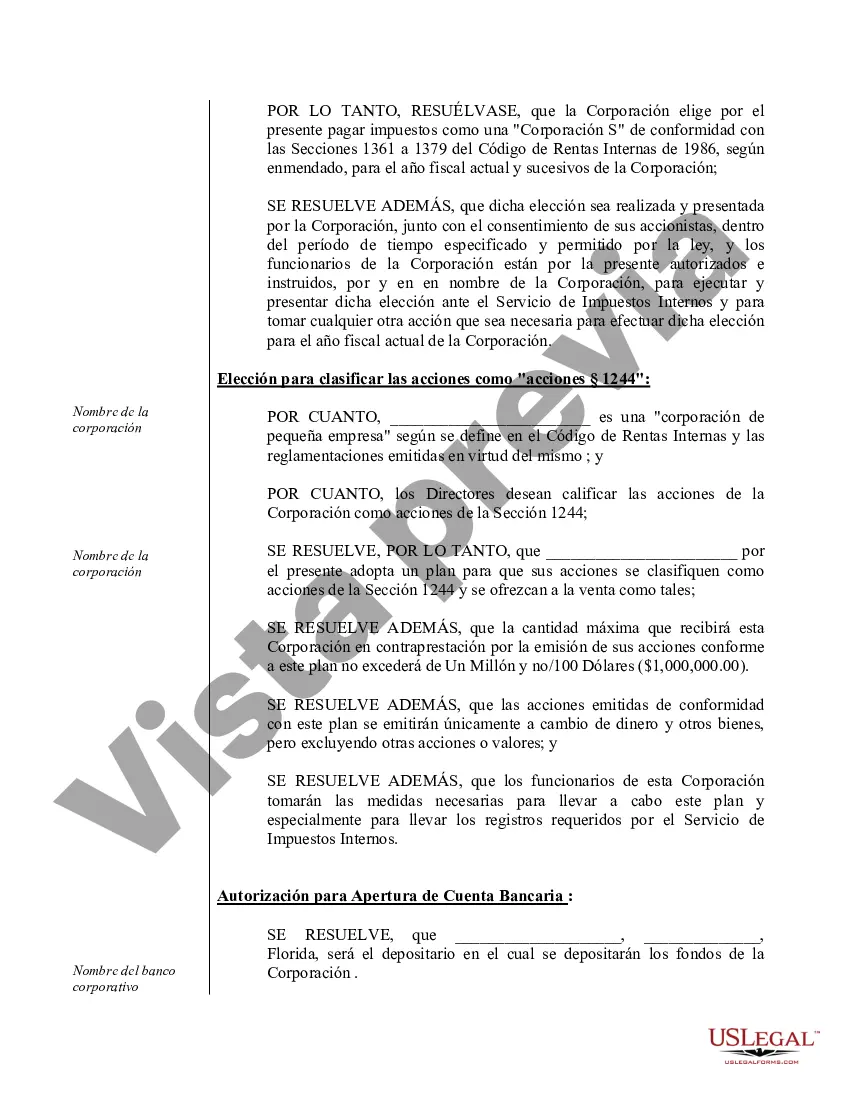 Preview Actas de organización para una corporación profesional de Florida