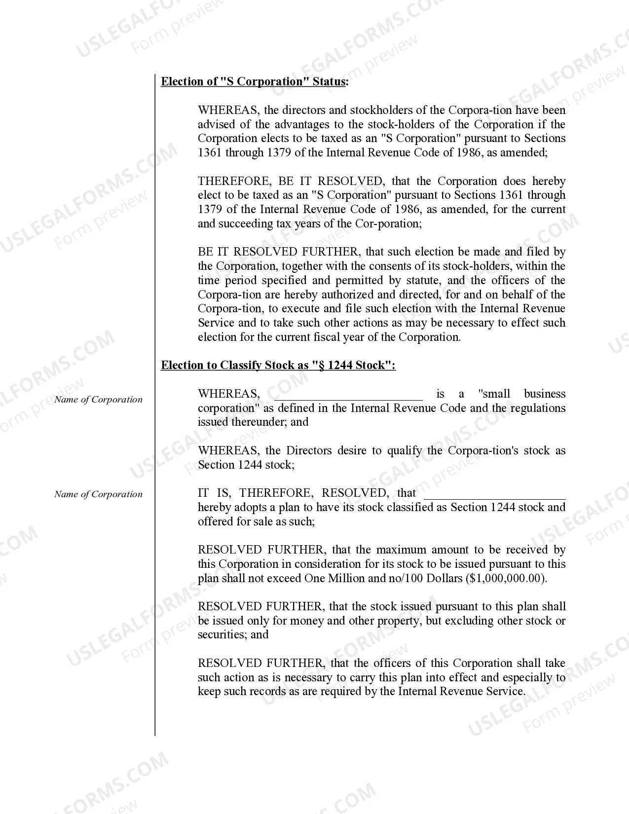 Preview Organizational Minutes for a Florida Professional Corporation