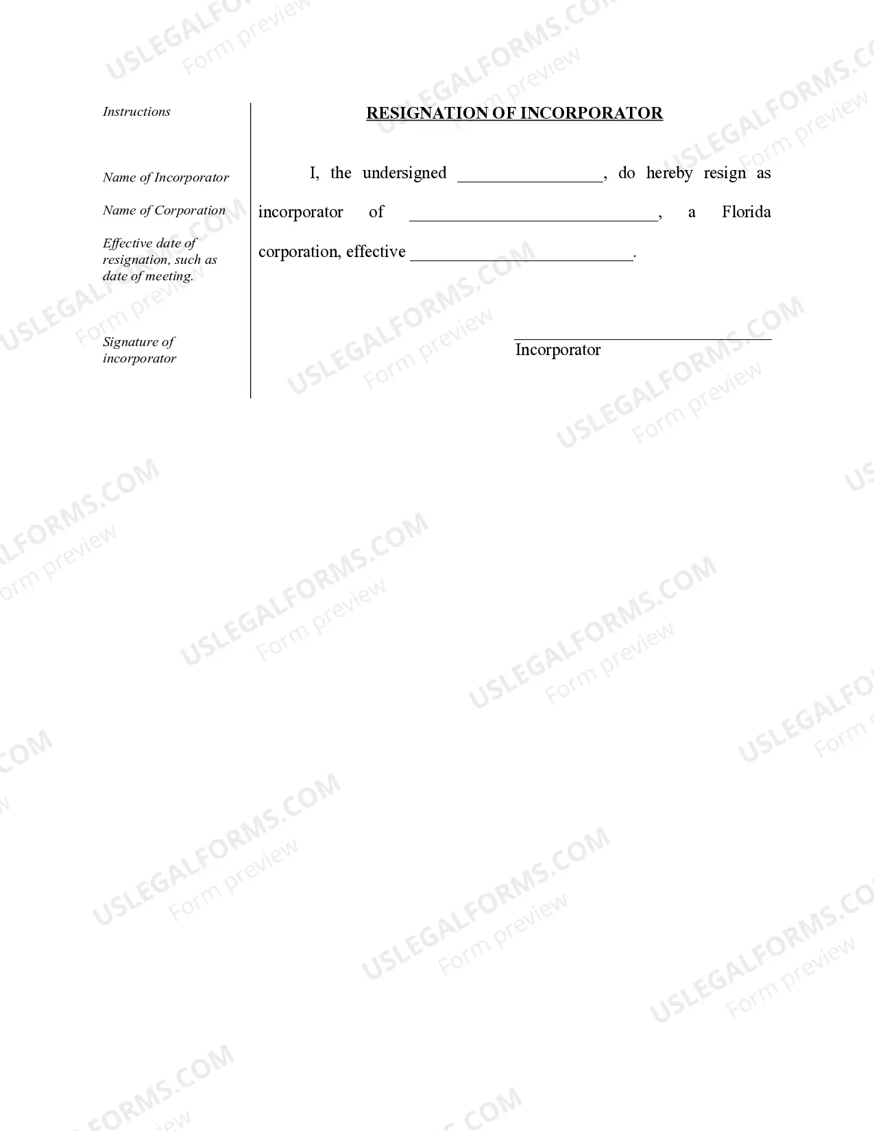 Preview Organizational Minutes for a Florida Professional Corporation