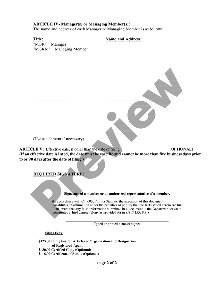 page 4 Articles of Organization for a Florida Professional Limited Liability Company PLLC preview