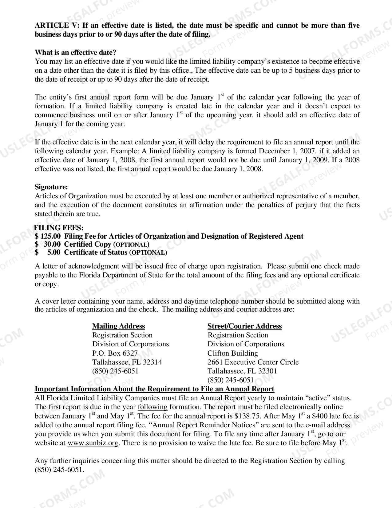 Preview Articles of Organization for a Florida Professional Limited Liability Company PLLC