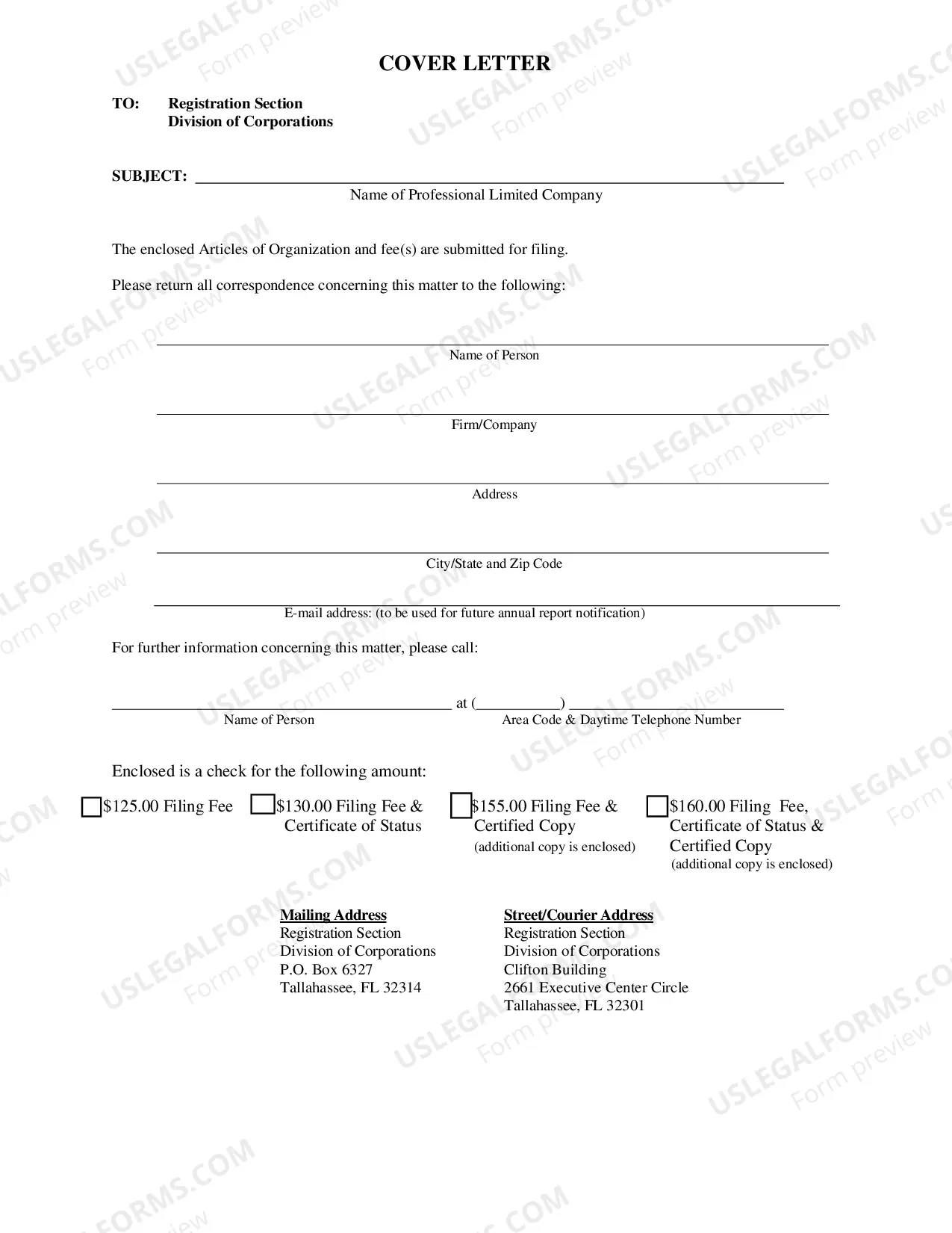 Preview Articles of Organization for a Florida Professional Limited Liability Company PLLC