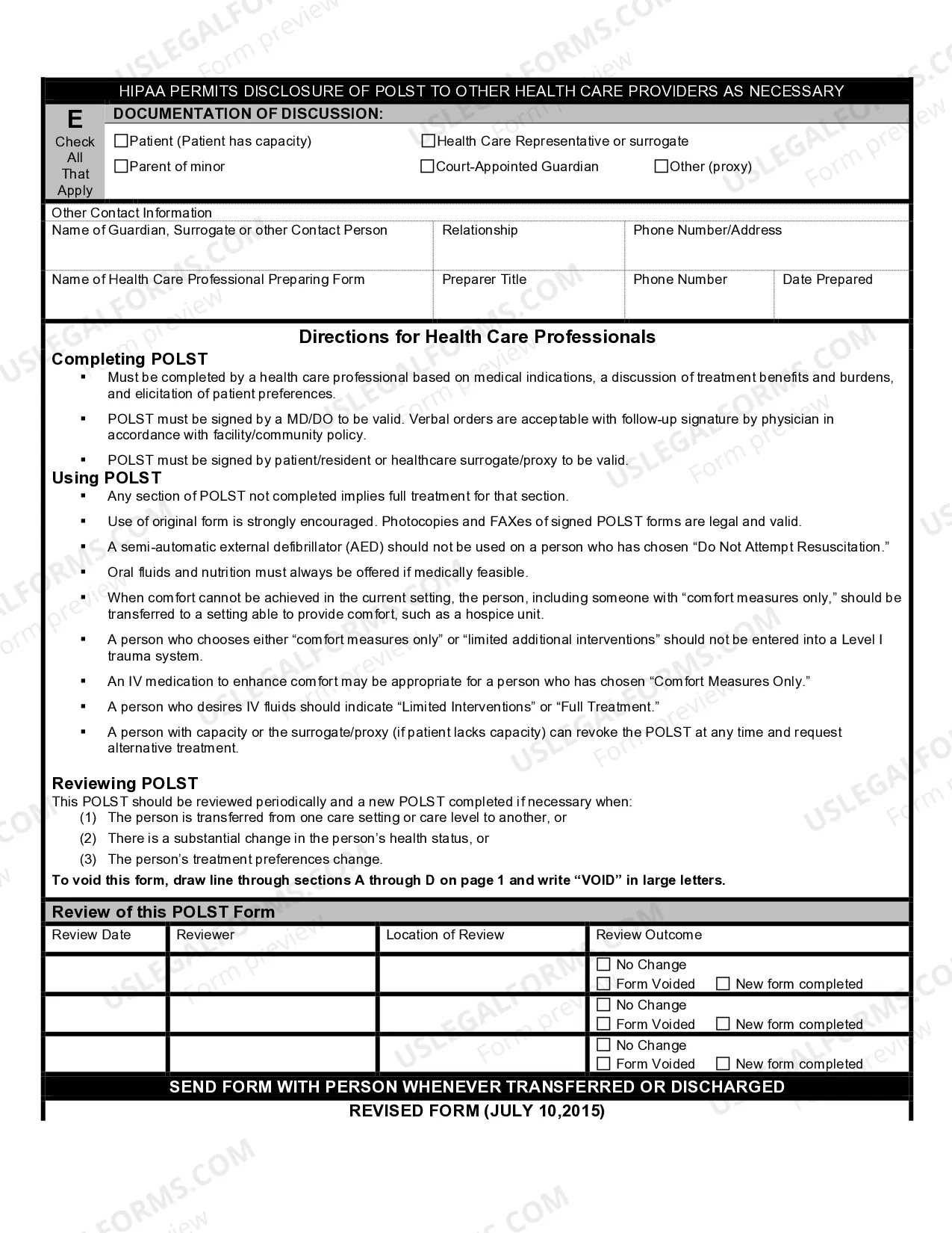 Preview Florida Physician Orders for Life Sustaining Treatment