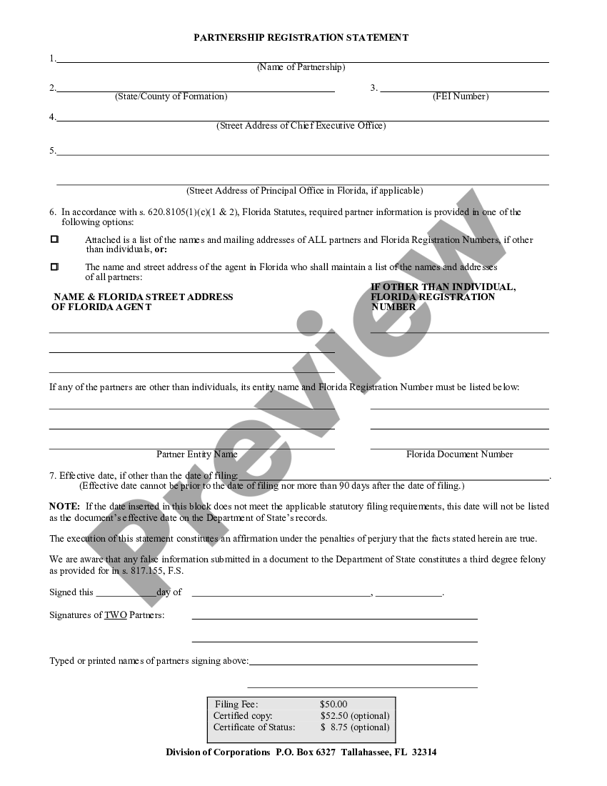 Orlando Florida Partnership Registration Statement | US Legal Forms