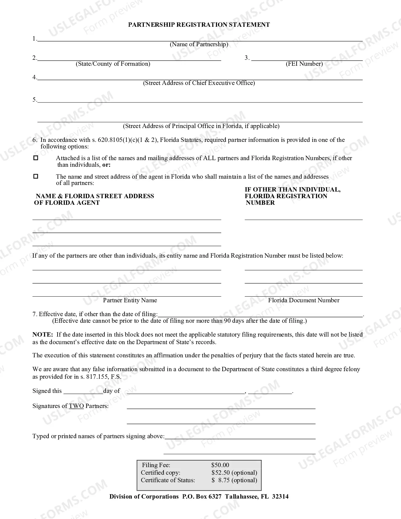 Preview Florida Partnership Registration Statement