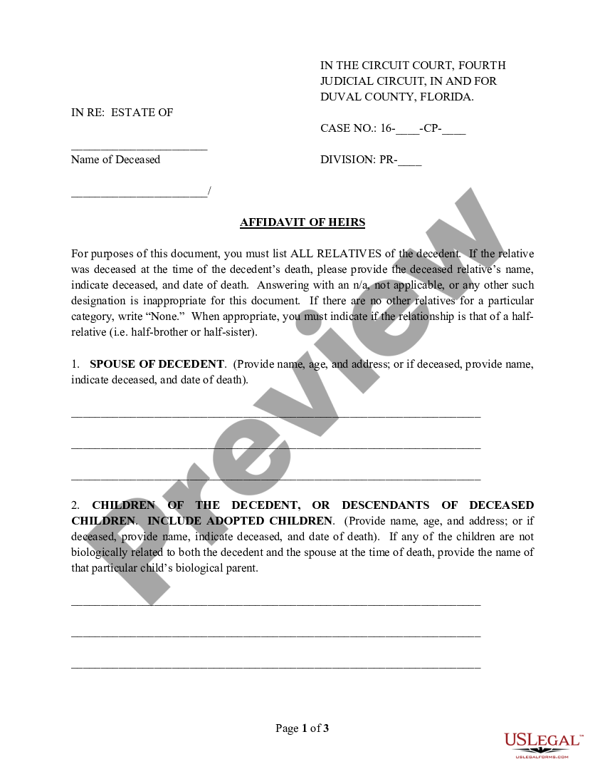 Florida Affidavit of Heirs | US Legal Forms