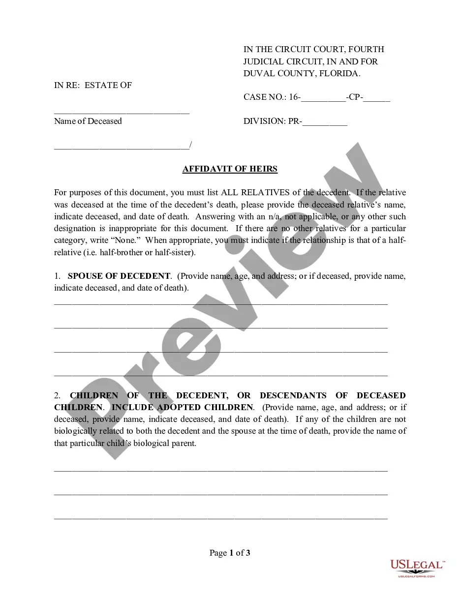 Florida Affidavit Of Heirs Us Legal Forms 4760