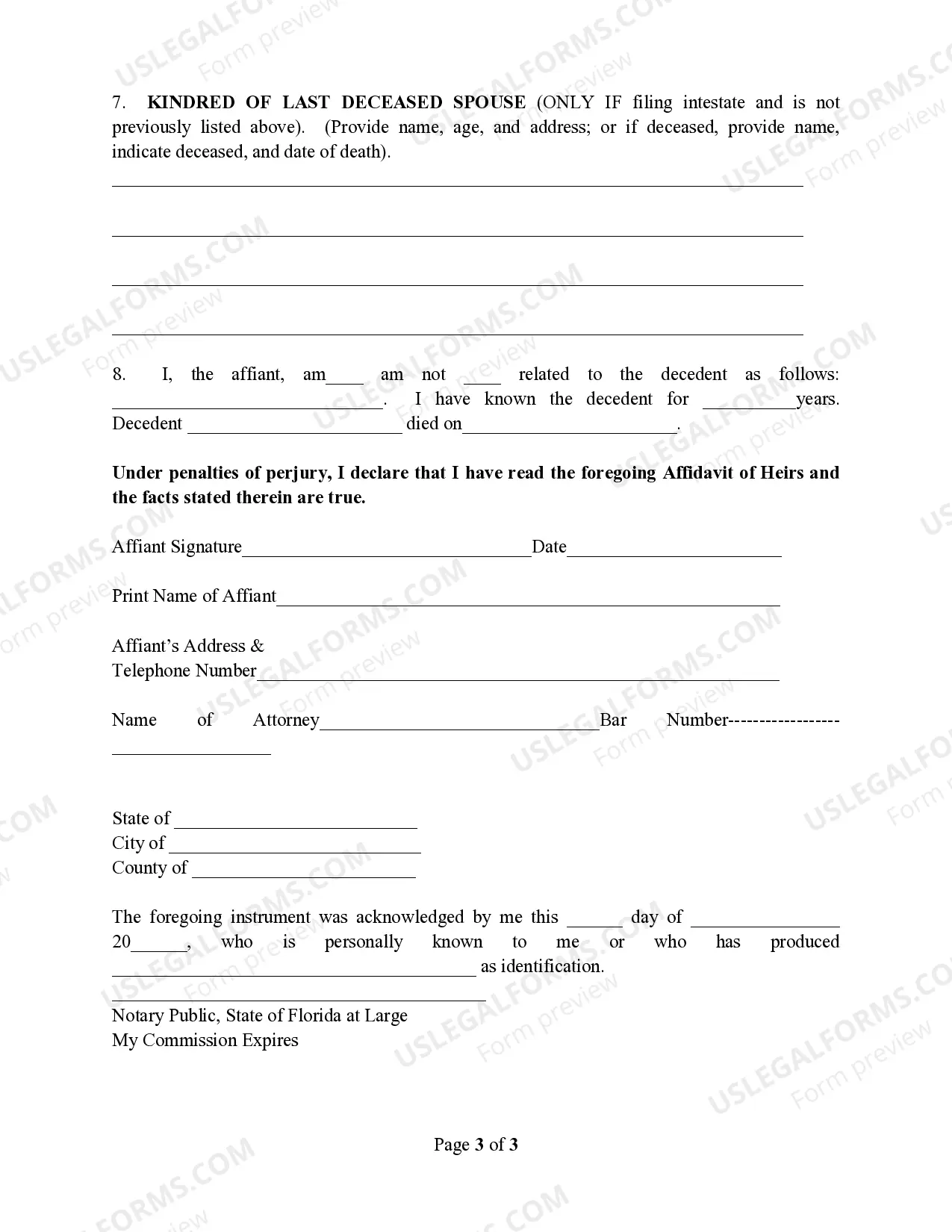 Preview Affidavit of Heirs