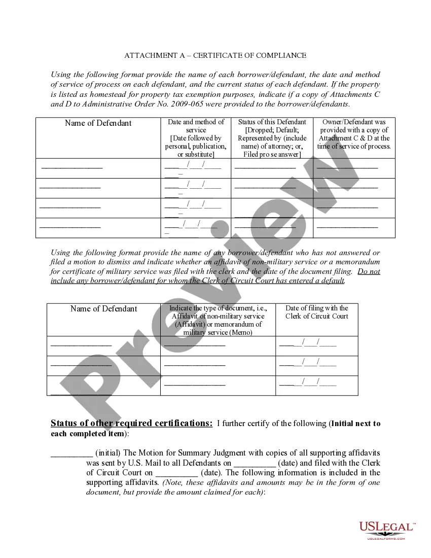 Preview Certification of Compliance with Forclosure Procedures