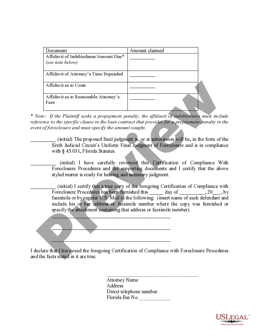 Preview Certification of Compliance with Forclosure Procedures