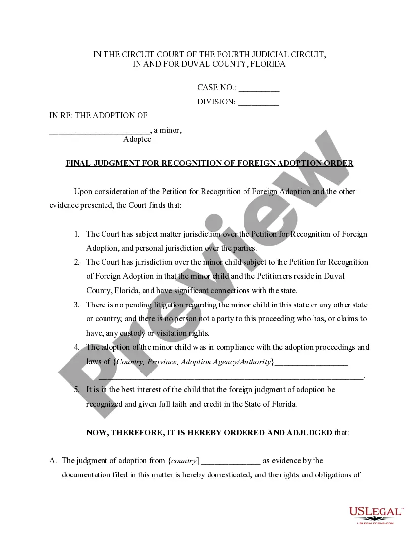Preview Petition for Recognition of Adoption of a Minor Child Born in a Foreign Country