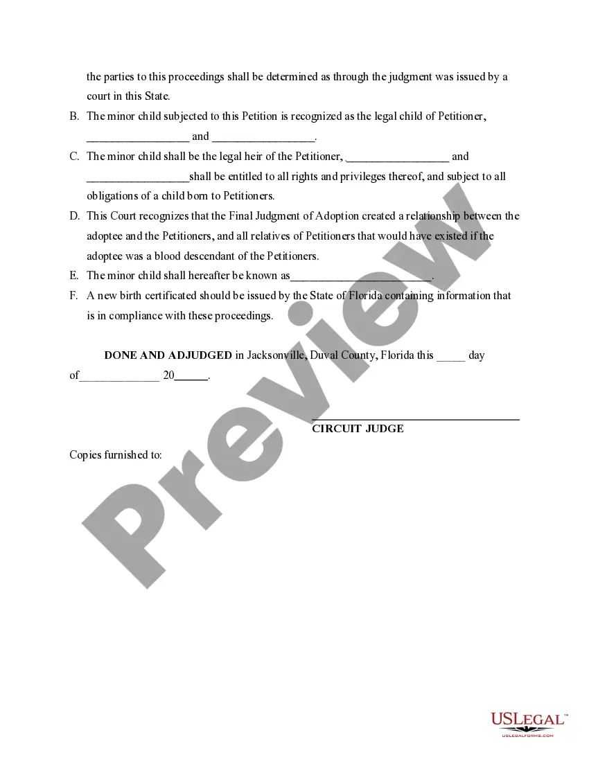 Preview Petition for Recognition of Adoption of a Minor Child Born in a Foreign Country