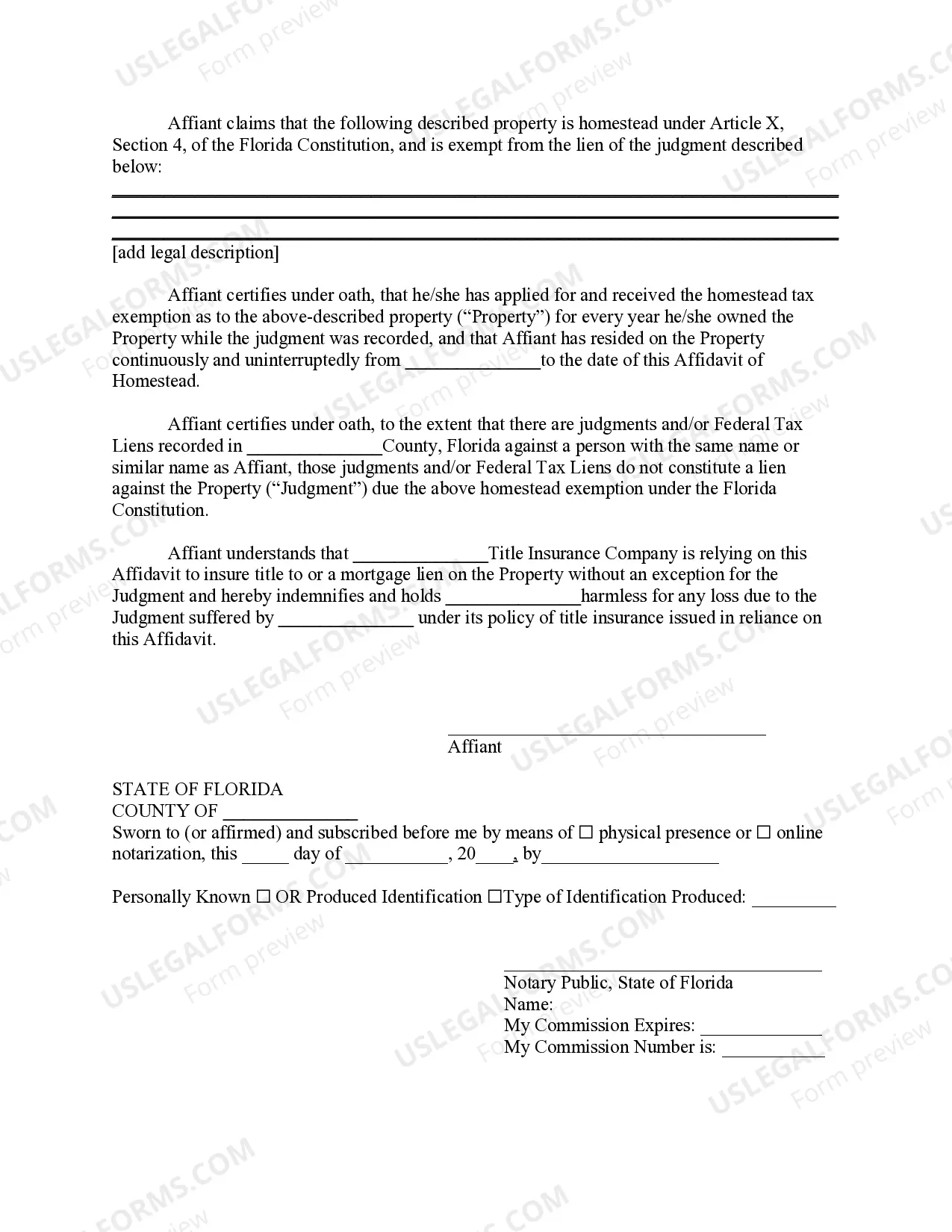 Preview Affidavit of Homestead