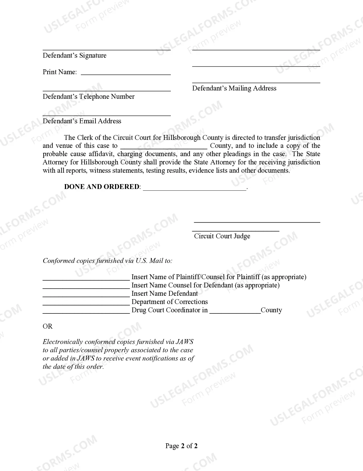 Preview Order Ratifying Agreement to Transfer Jurisdiction and Venue for Disposiiton