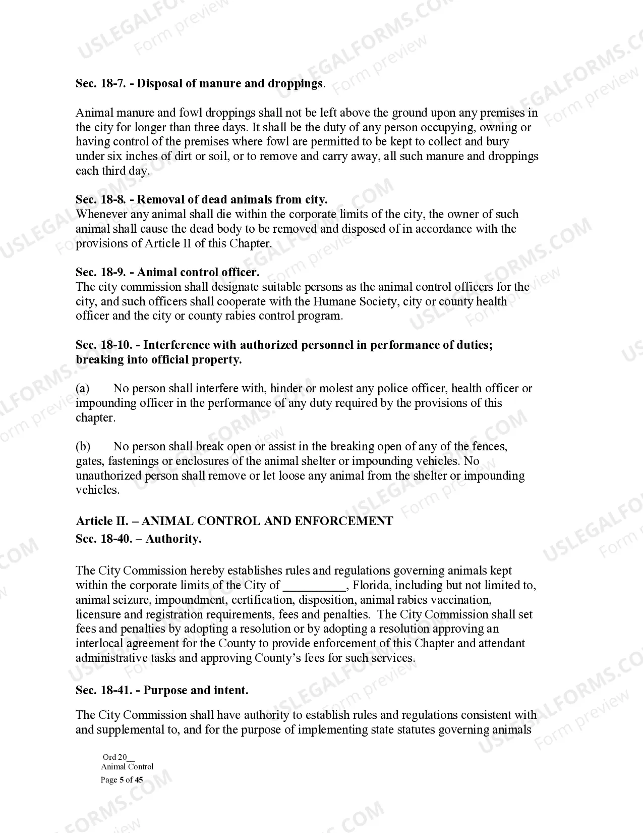 Preview Sample Ordinance