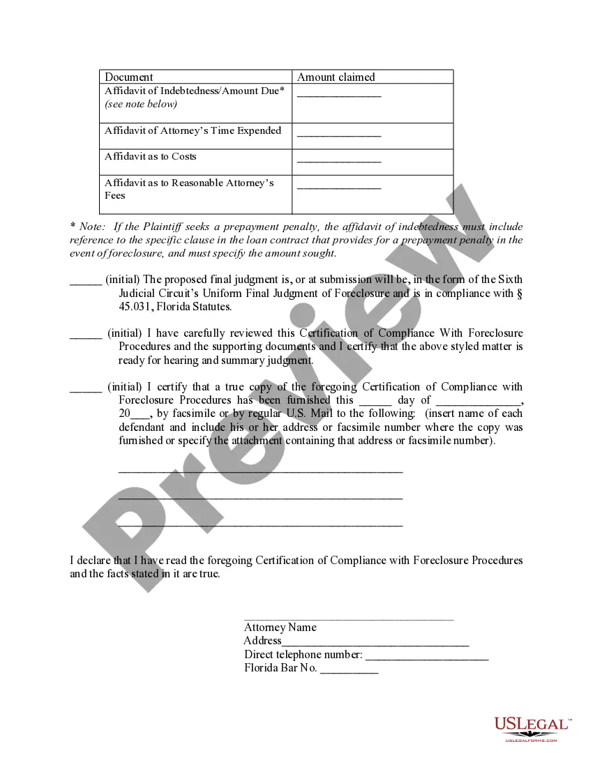 Preview Certification of Compliance with Foreclosure Procedures