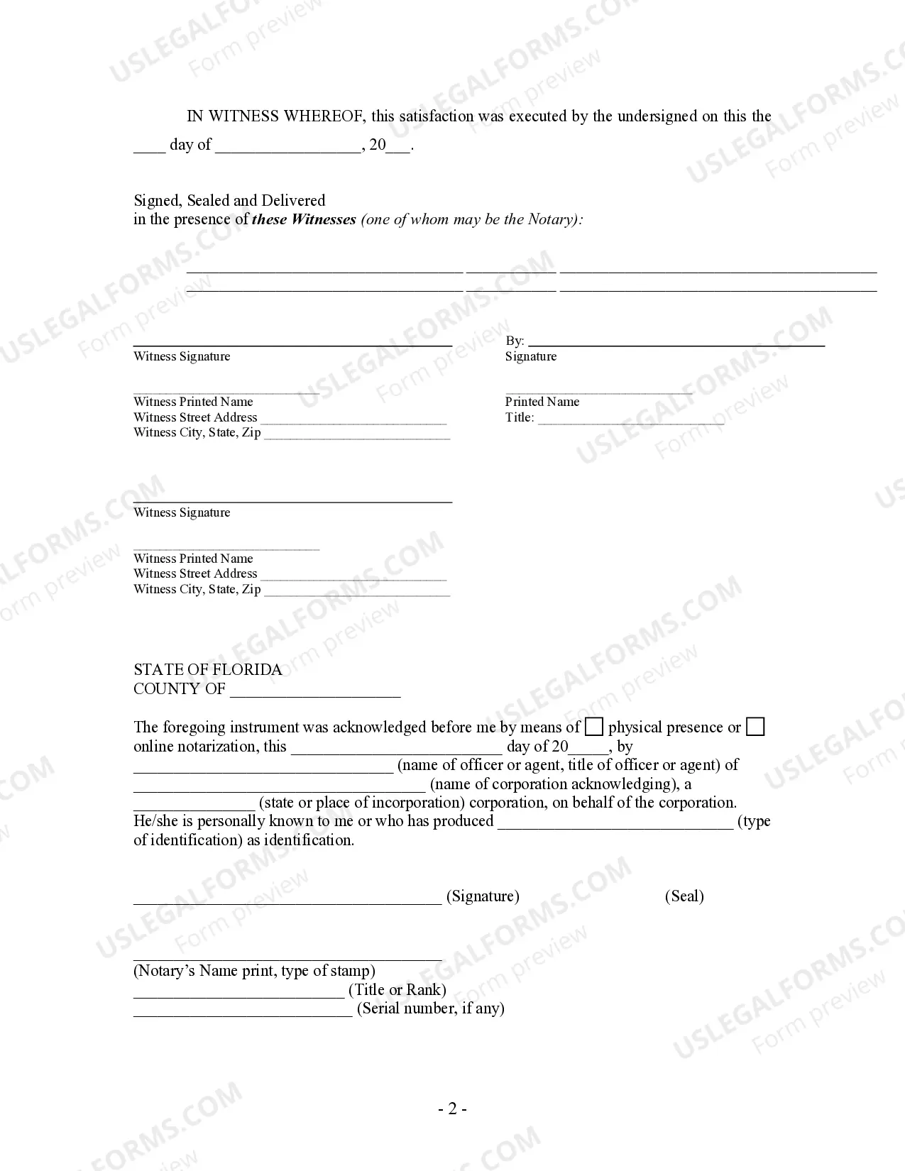 Preview Satisfaction, Release or Cancellation of Mortgage by Corporation
