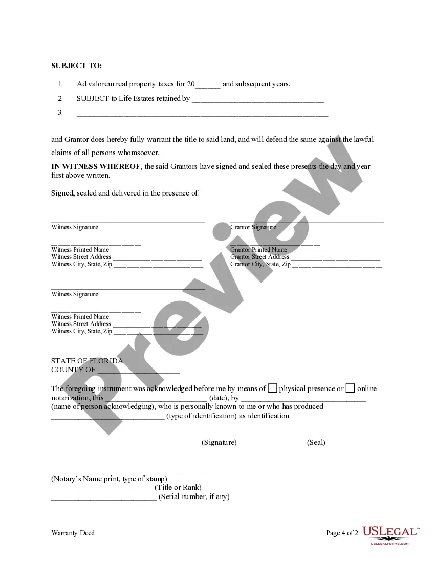 Preview Warranty Deed for Parent to Child Reserving Life Estates to Parent