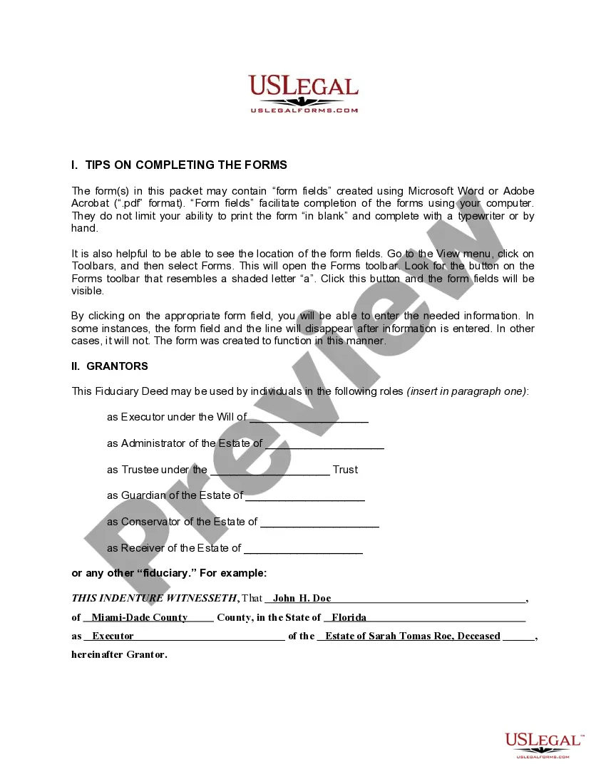 Preview Fiduciary Deed for use by Executors, Trustees, Trustors, Administrators and other Fiduciaries