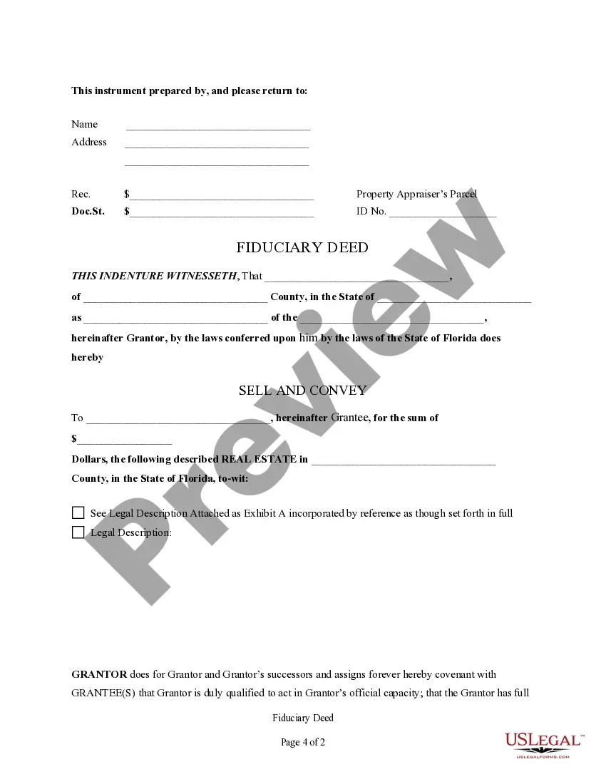 Preview Fiduciary Deed for use by Executors, Trustees, Trustors, Administrators and other Fiduciaries