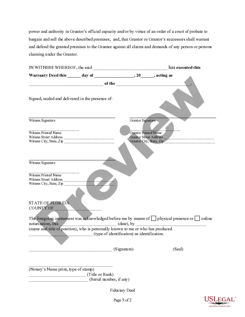 Preview Fiduciary Deed for use by Executors, Trustees, Trustors, Administrators and other Fiduciaries