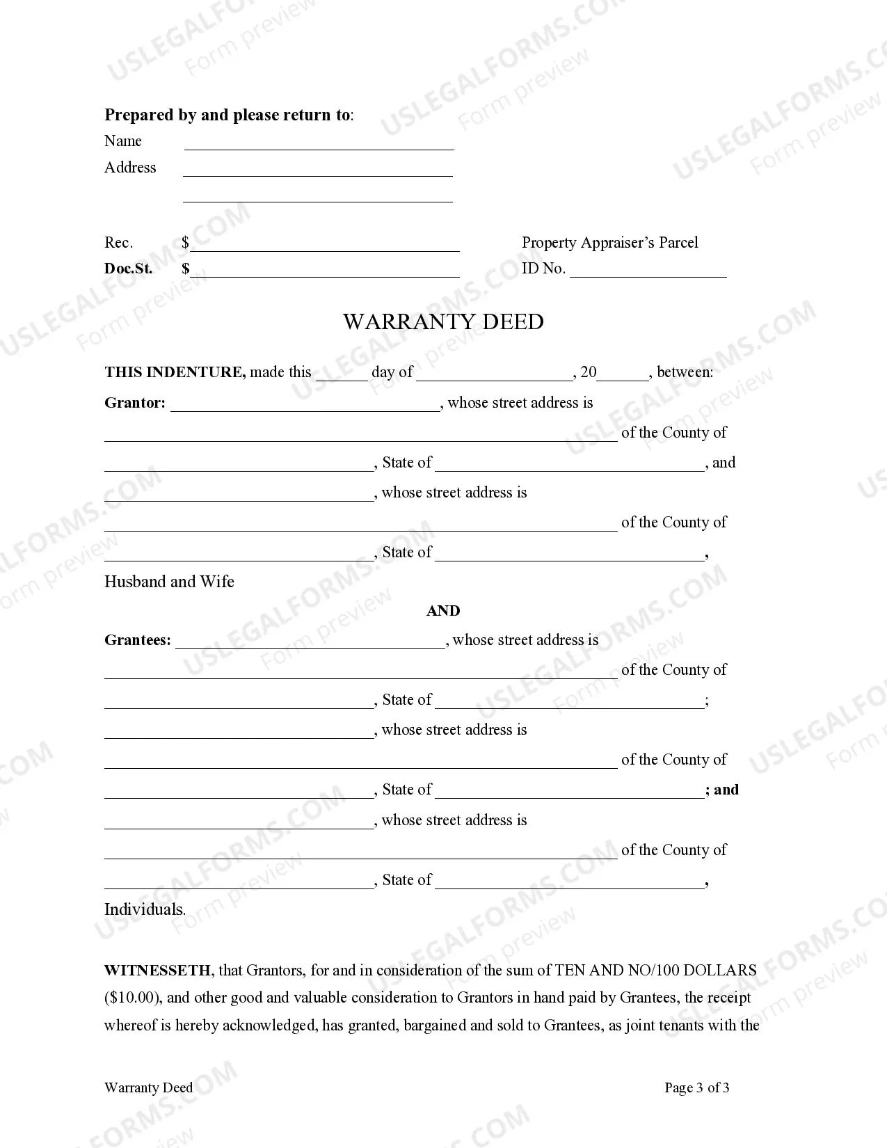 Preview Warranty Deed from Individuals or Husband and Wife to Three Individuals as Joint Tenants with the Right of Survivorship