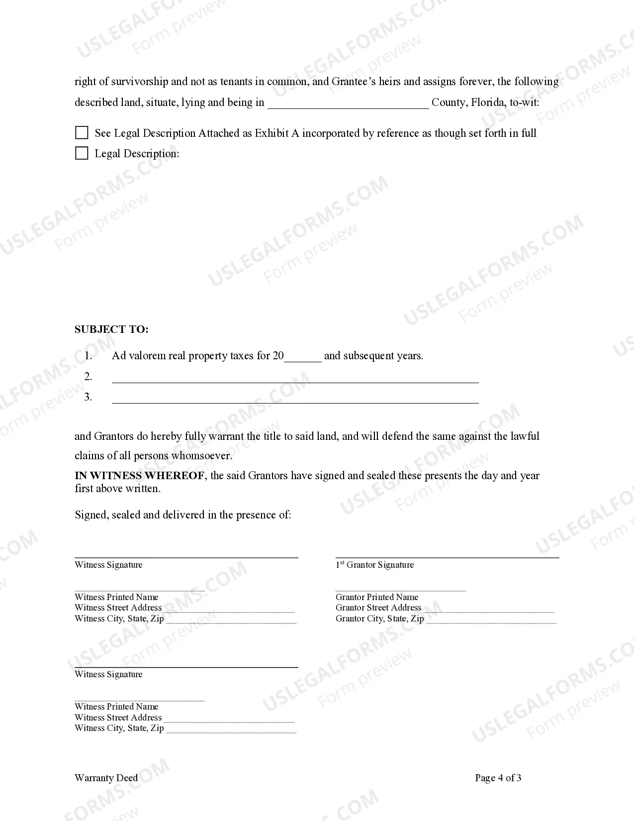 Preview Warranty Deed from Individuals or Husband and Wife to Three Individuals as Joint Tenants with the Right of Survivorship