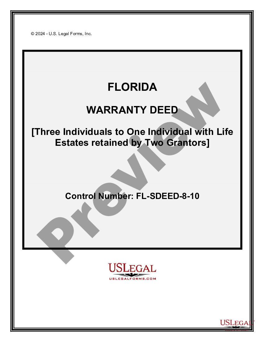 Florida Warranty Deed For Three Individuals To One Individual With Retained Life Estates In Two 3263