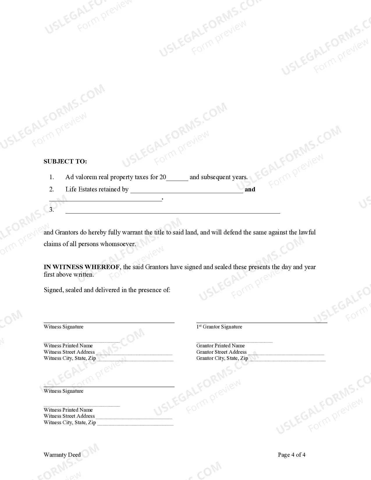 Preview Warranty Deed for Three Individuals to One Individual with Retained Life Estates in Two Grantors