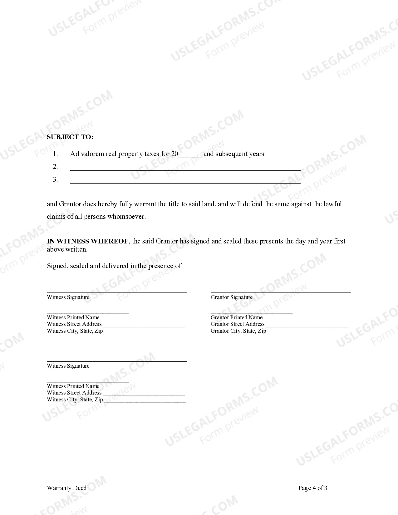 Preview Warranty Deed from Individual to Three Individuals as Joint Tenants with Right of Survivorship