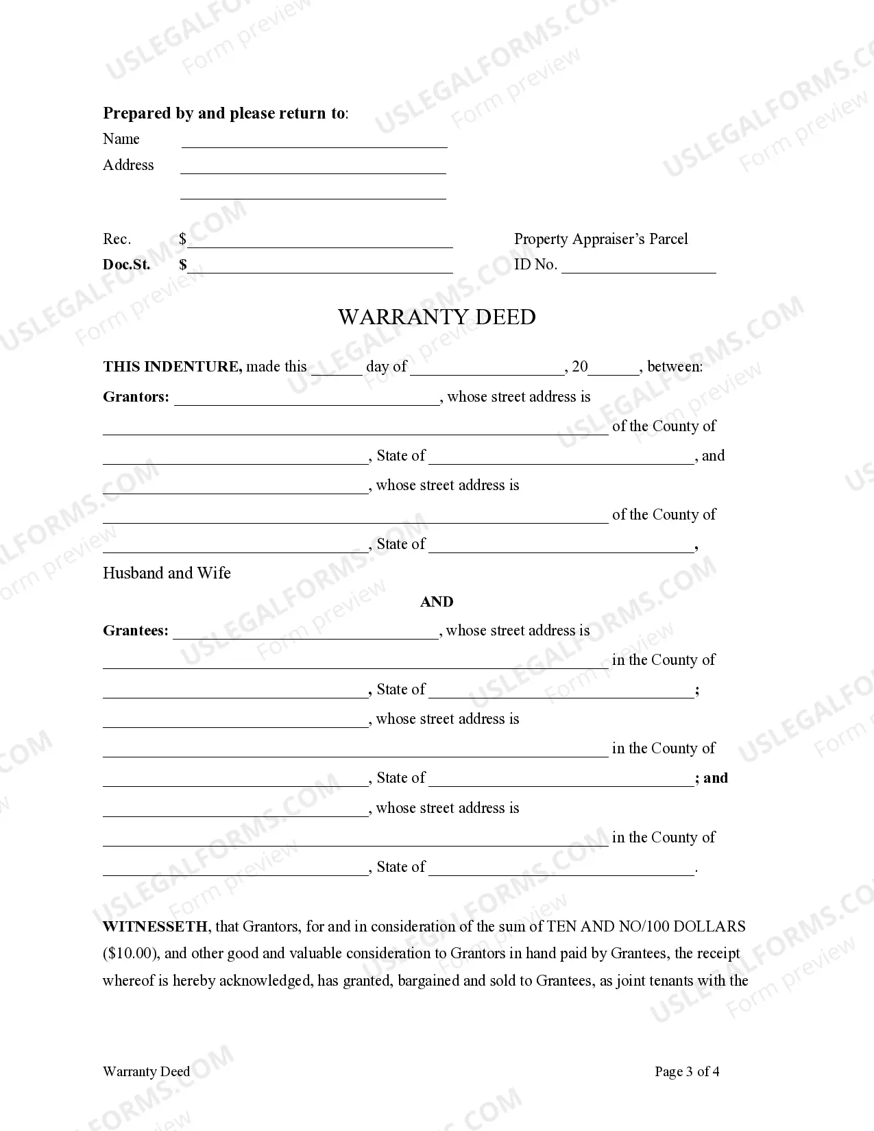 Preview Warranty Deed from Individuals or Husband and Wife to Three Individuals as Joint Tenants with the Right of Survivorship