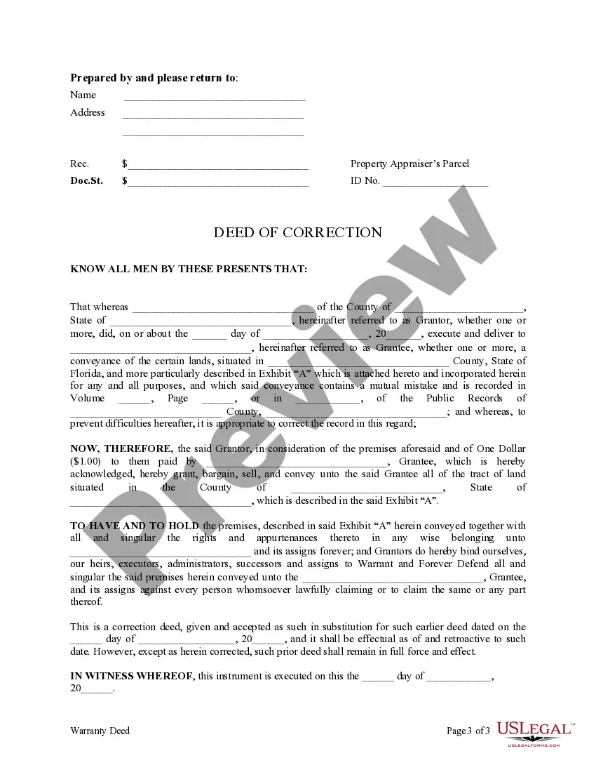 Preview Deed of Correction - Failure to Attach Legal Description