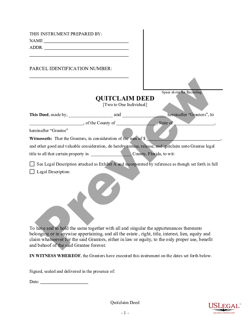 Palm Beach Florida Quitclaim Deed From Two Individuals To One Individual Fl Quitclaim Deed 4519