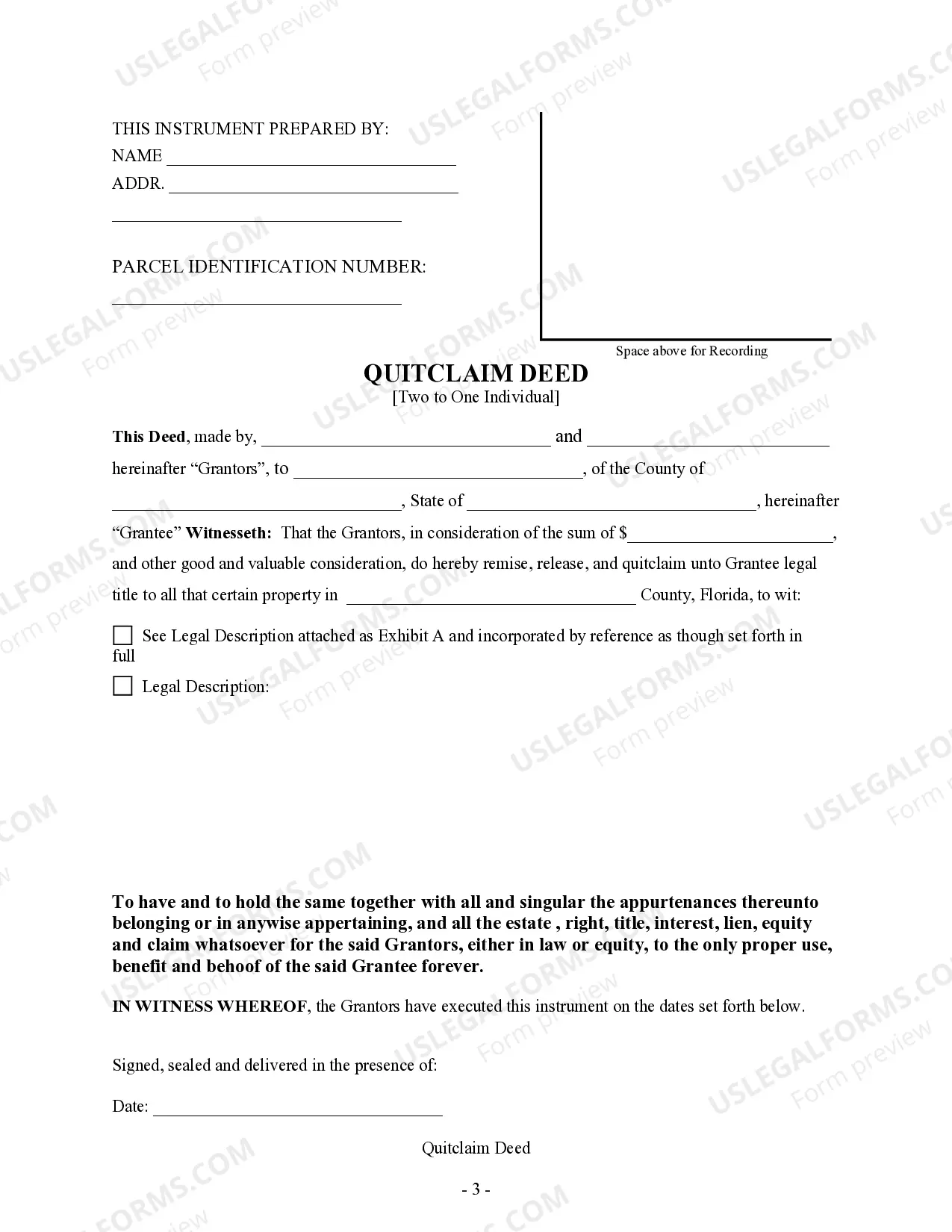 Preview Quitclaim Deed from two Individuals to One Individual