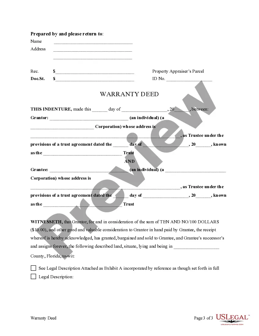 Preview Warranty Deed for Land Trust to Trust