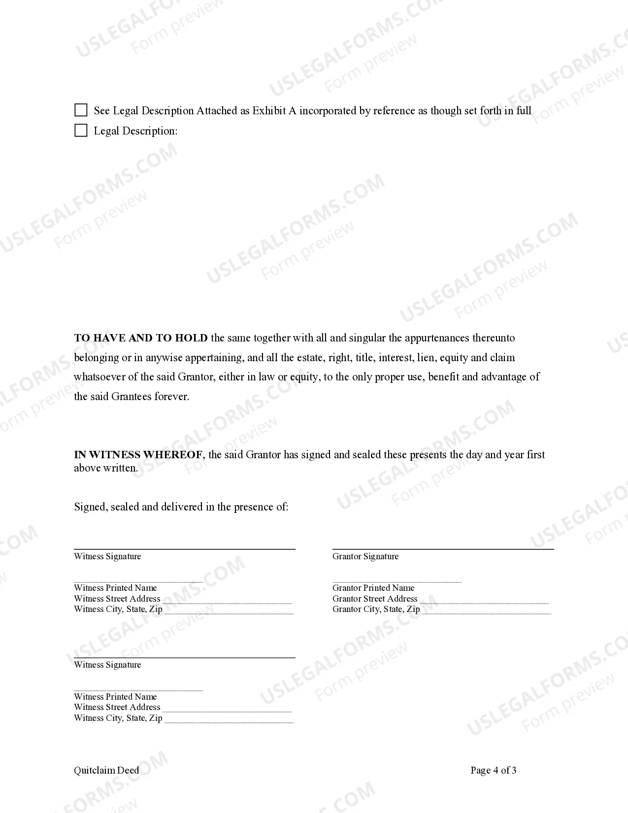 Preview Quitclaim Deed from one Individual to Four Individuals as Joint Tenants