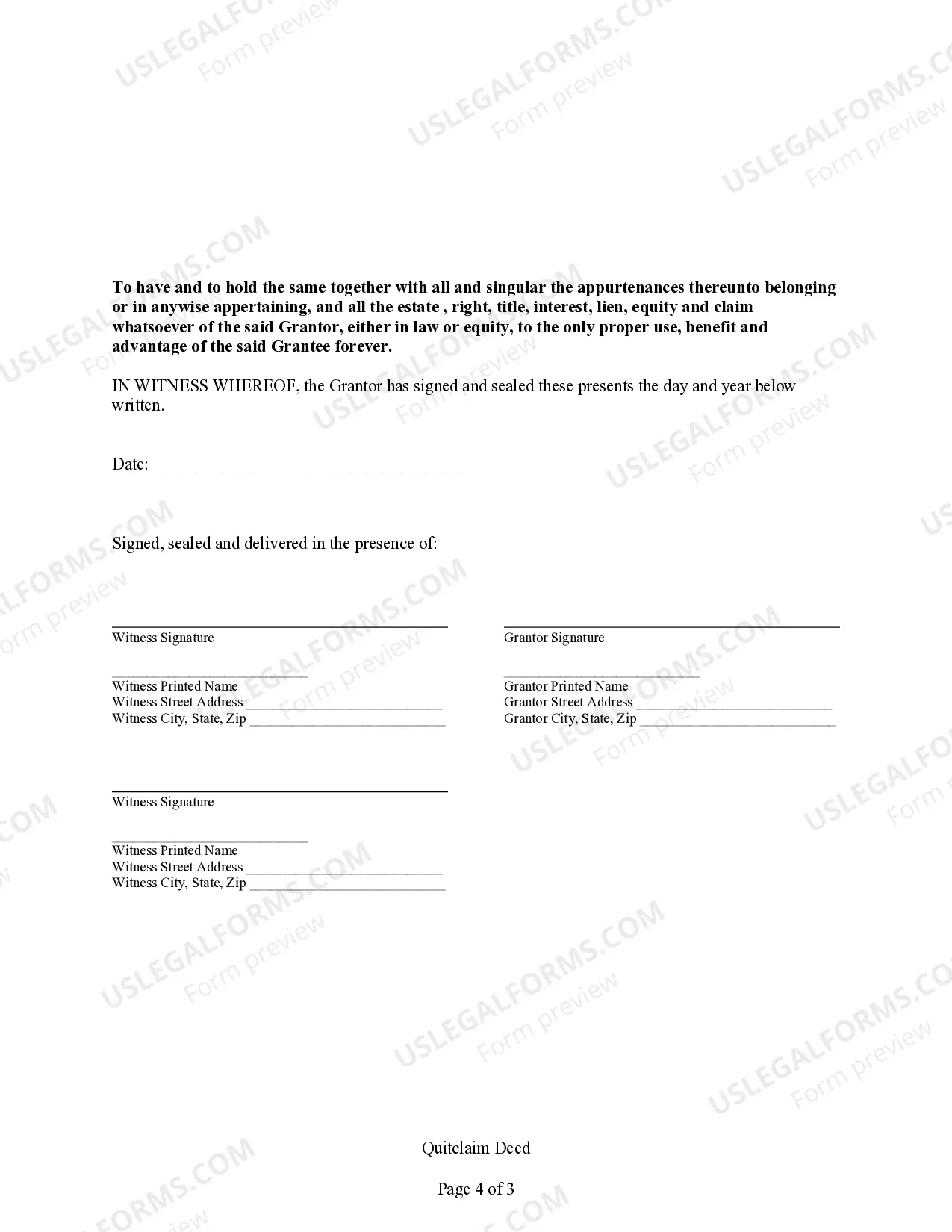 Preview Quitclaim Deed for Individual to a Trust