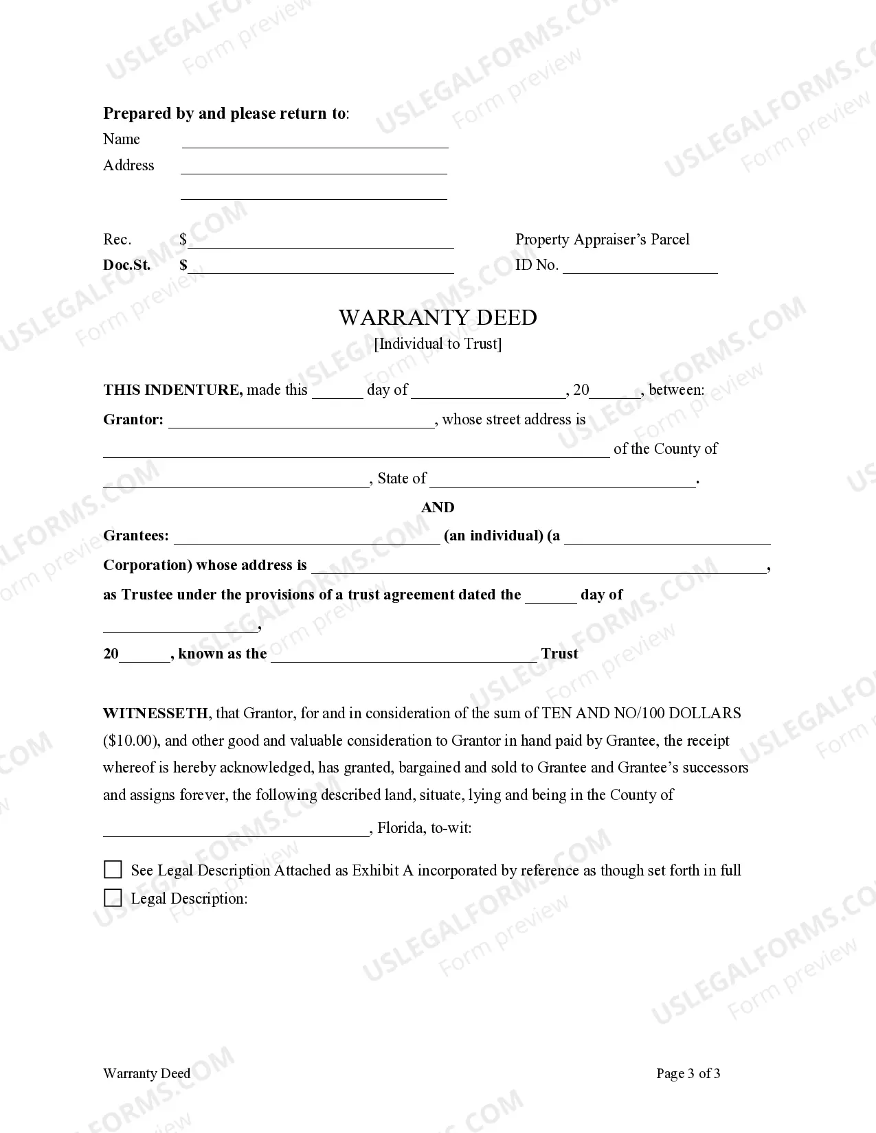 Preview Warranty Deed from Individual to a Trust