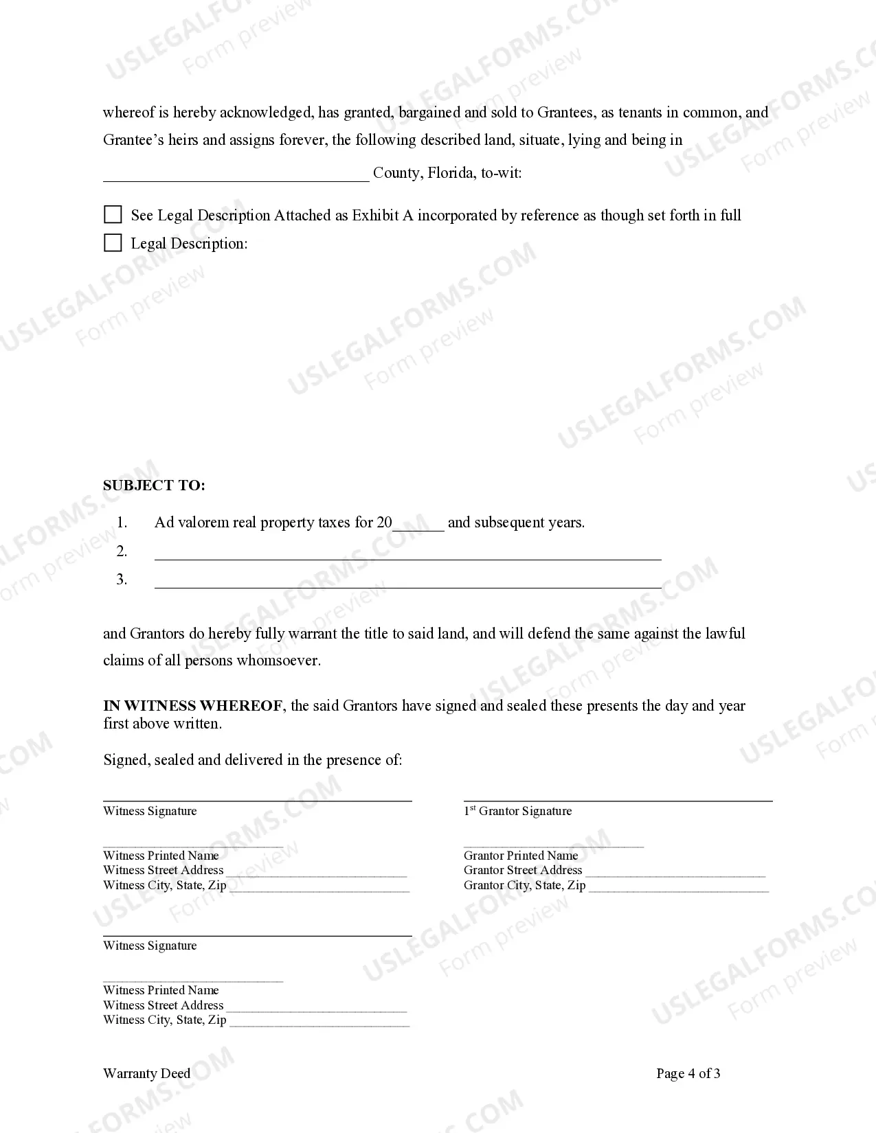 Preview Warranty Deed from Individuals or Husband and Wife to Individuals (3) as Tenants in Common