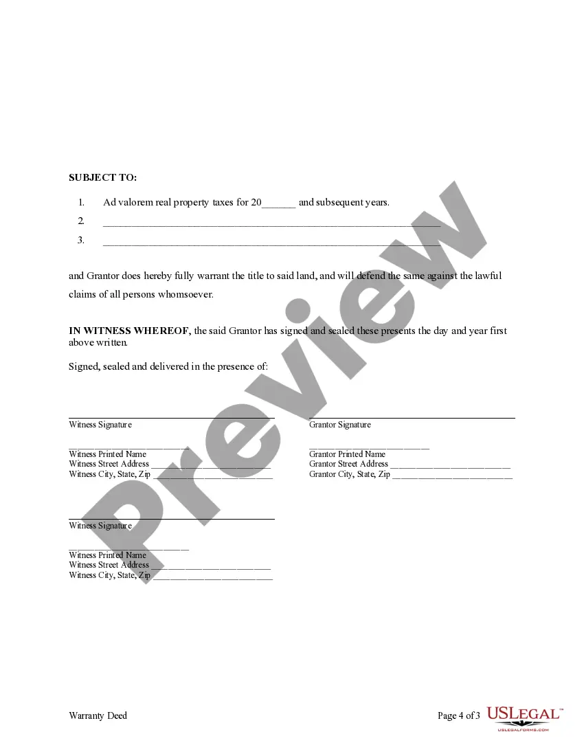 Preview Warranty Deed from Individual to Two Individuals as Tenants in Common