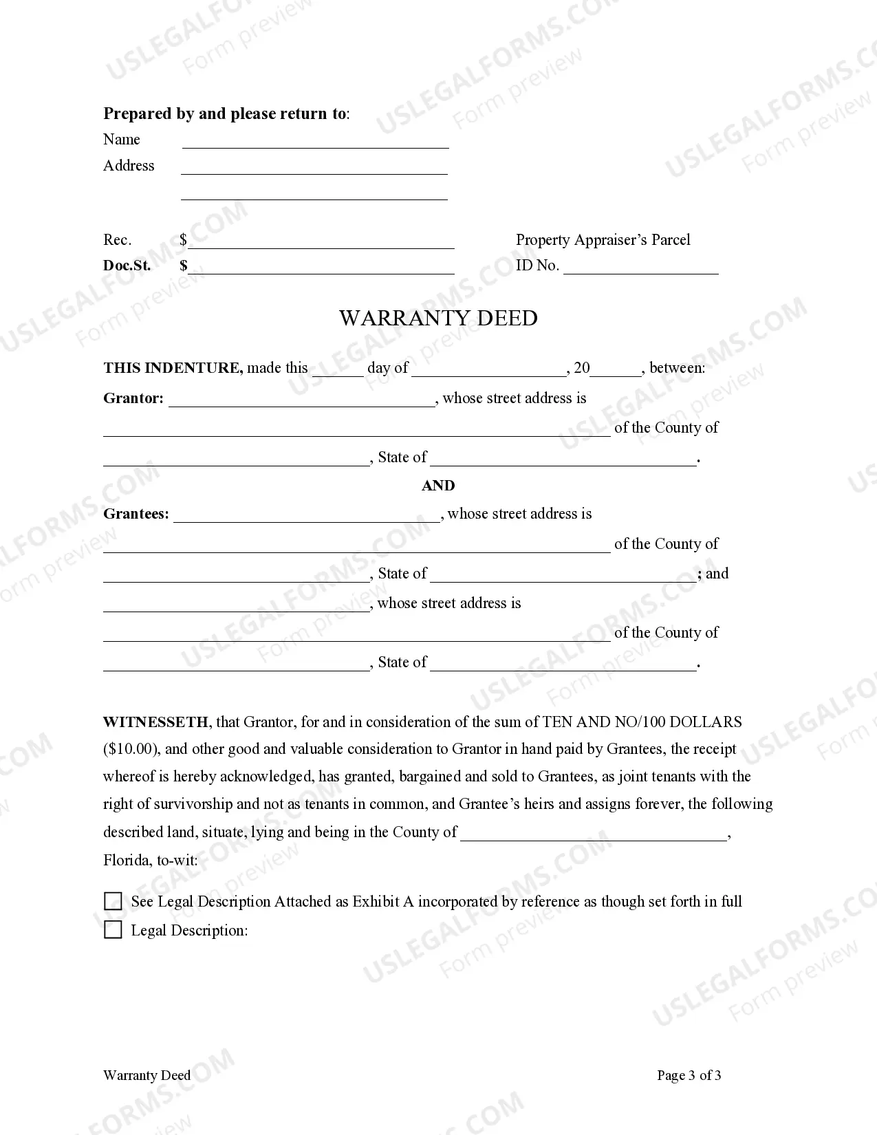 Preview Warranty Deed - One Individual to Two Individuals as Joint Tenants with the Right of Survivorship