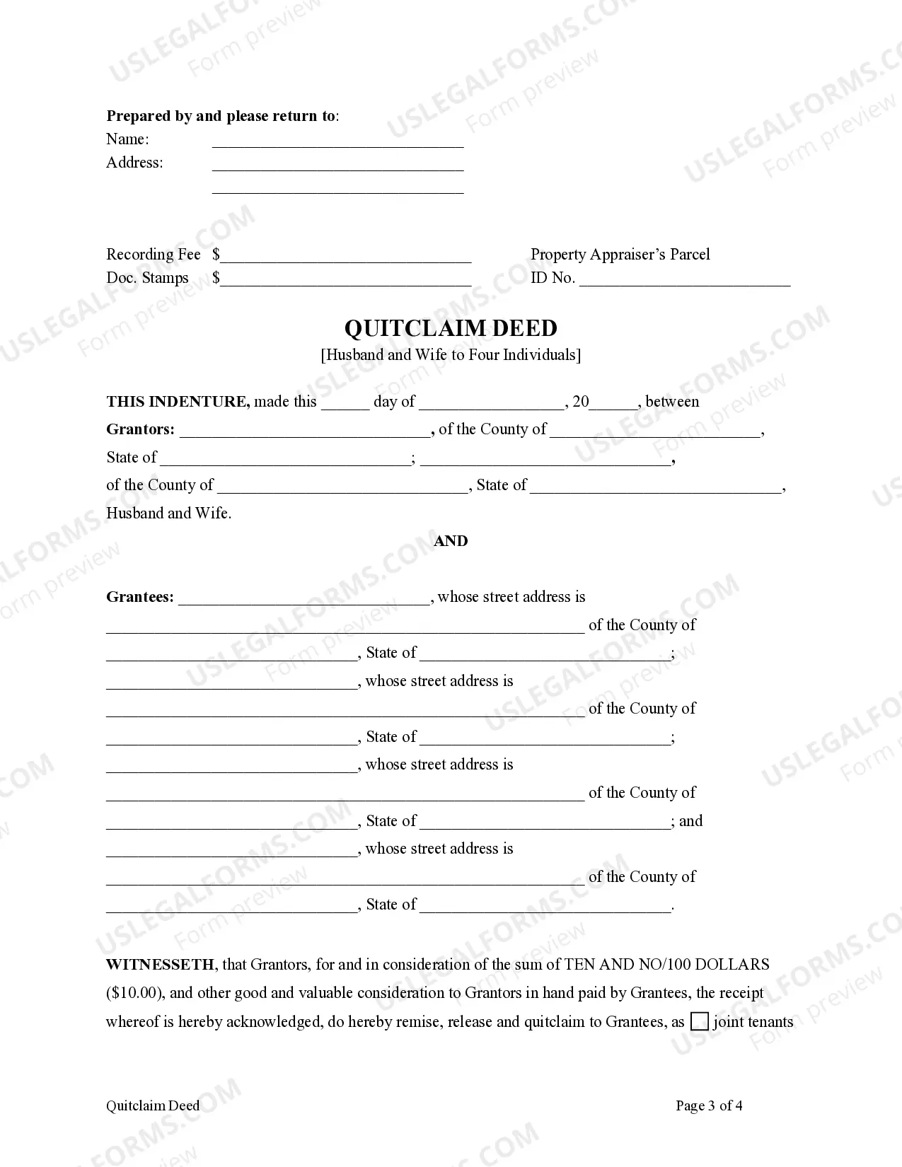 Preview Quitclaim Deed - Husband and Wife to Four Individuals