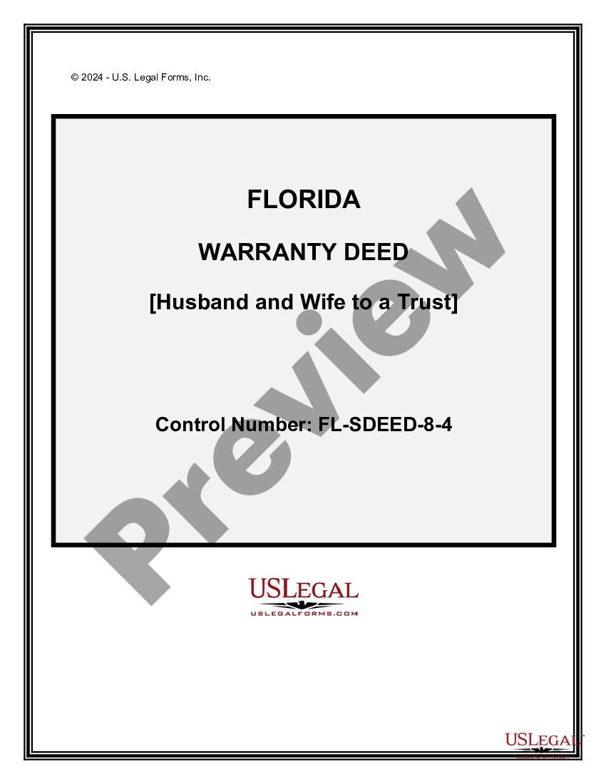 Broward Florida Warranty Deed for Husband and Wife to a Trust Deed