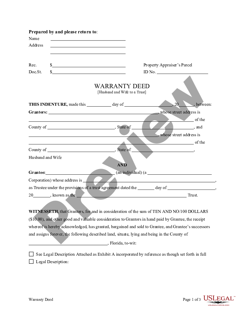 West Palm Beach Florida Warranty Deed For Husband And Wife To A Trust Us Legal Forms 7825