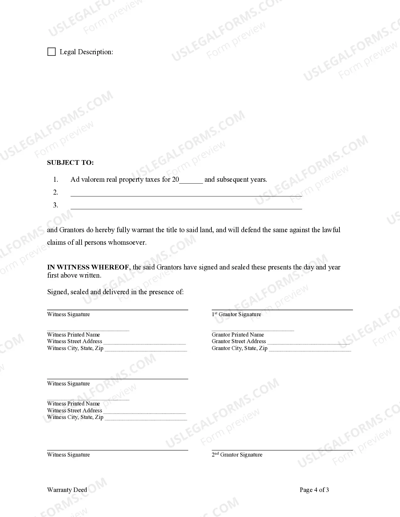 Preview Warranty Deed for Husband and Wife to a Trust