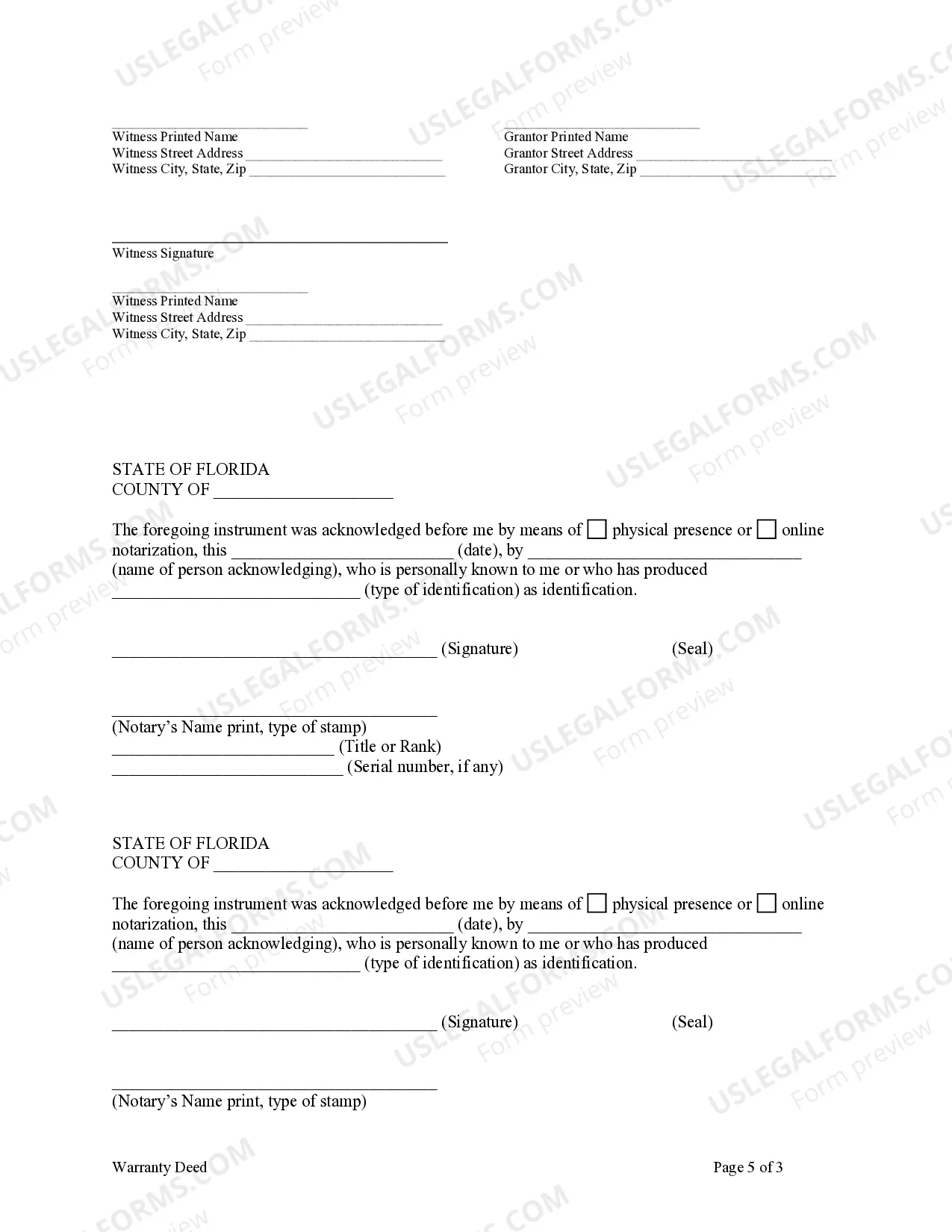 Preview Warranty Deed for Husband and Wife to a Trust