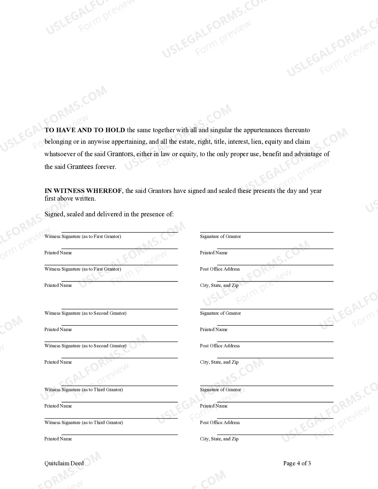 Preview Quitclaim Deed for Three Individuals to Husband and Wife as Joint Tenants with the Right of Survivorship
