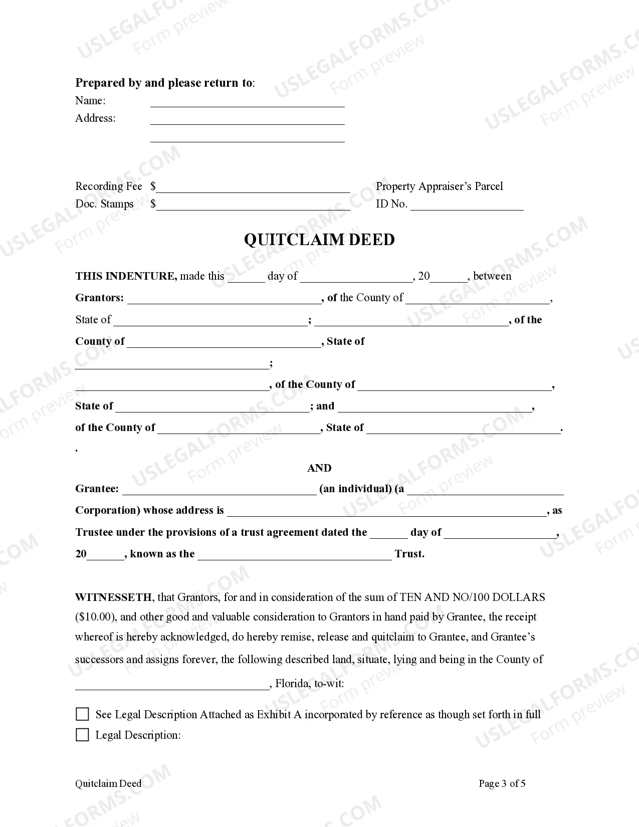 Preview Quitclaim Deed for Four Individuals to Living Trust