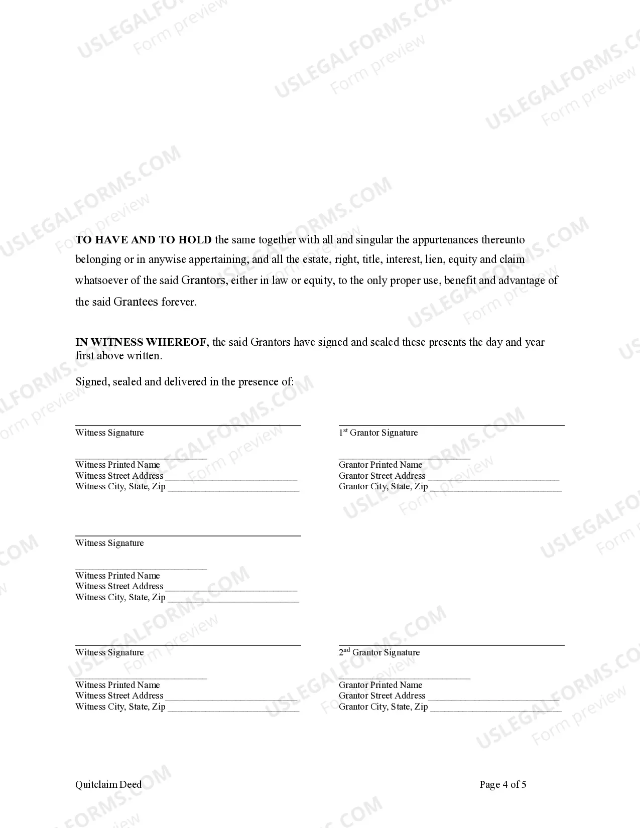 Preview Quitclaim Deed for Four Individuals to Living Trust